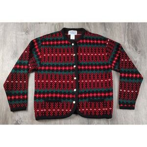 Vintage Tally Ho‎ Sweater XL Gold Button-Up Christmas Holiday Cardigan Women's